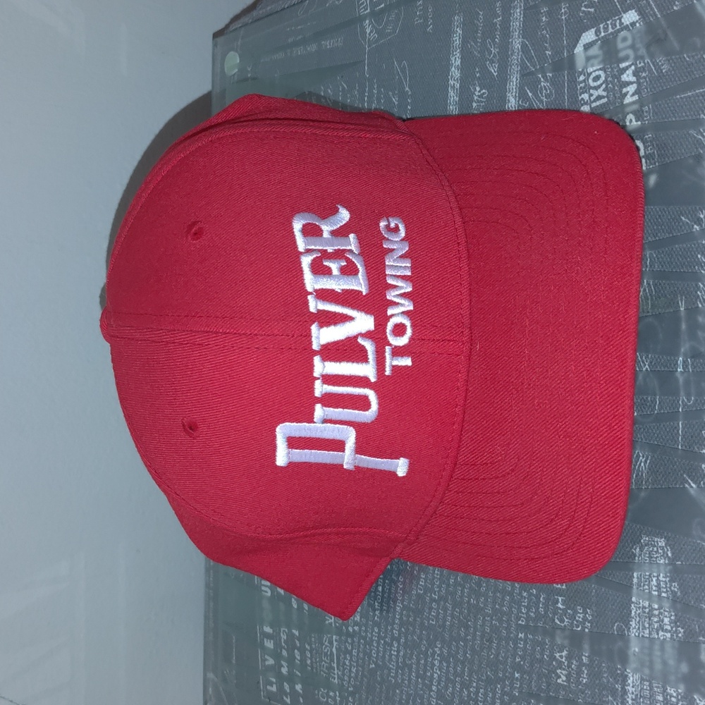 110 FlexFit Patent Pulver Towing Embroidered Strap-on Cap Hat Red White
